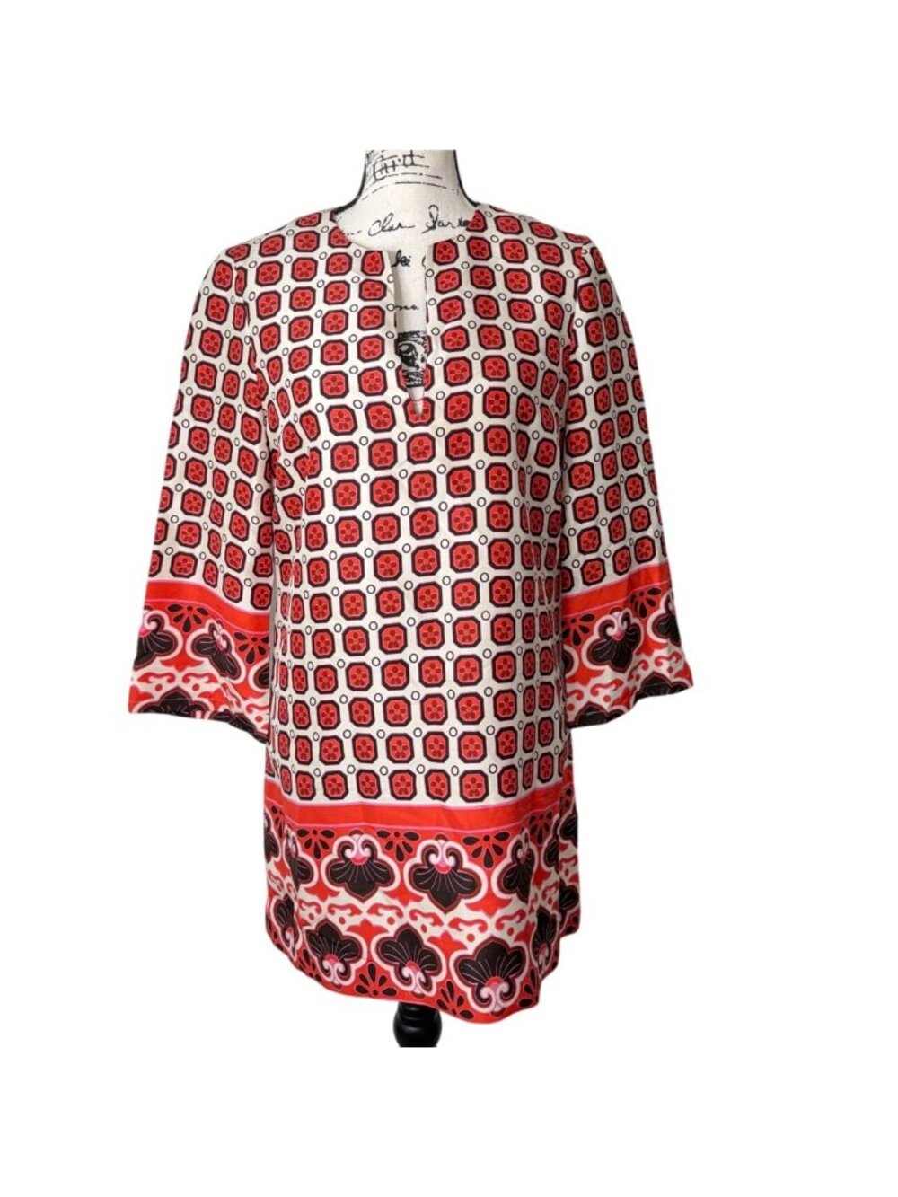 Tory Burch Womens Size 8 Mini Tunic Dress Silk Geometric Print